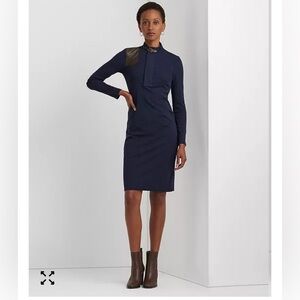 Lauren Ralph Lauren Navy Faux Leather Trim Sheath Dress XS